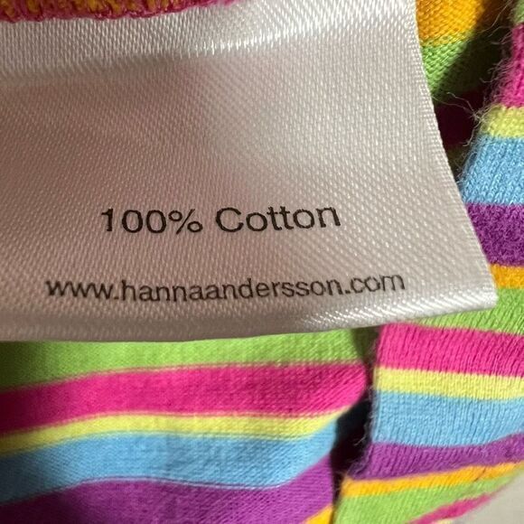 Hanna Anderson Girls Rainbow Stripe Cotton Dress Pleated Quarter Sleeve 140CM - Picture 5 of 7